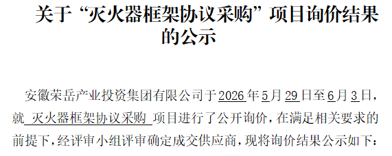 关于“灭火器框架协议采购”项目询价结果的公示